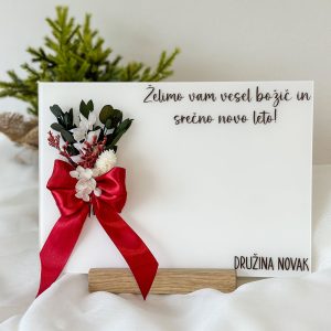 Božična spominska akrilna ploščica s suhim šopkom
