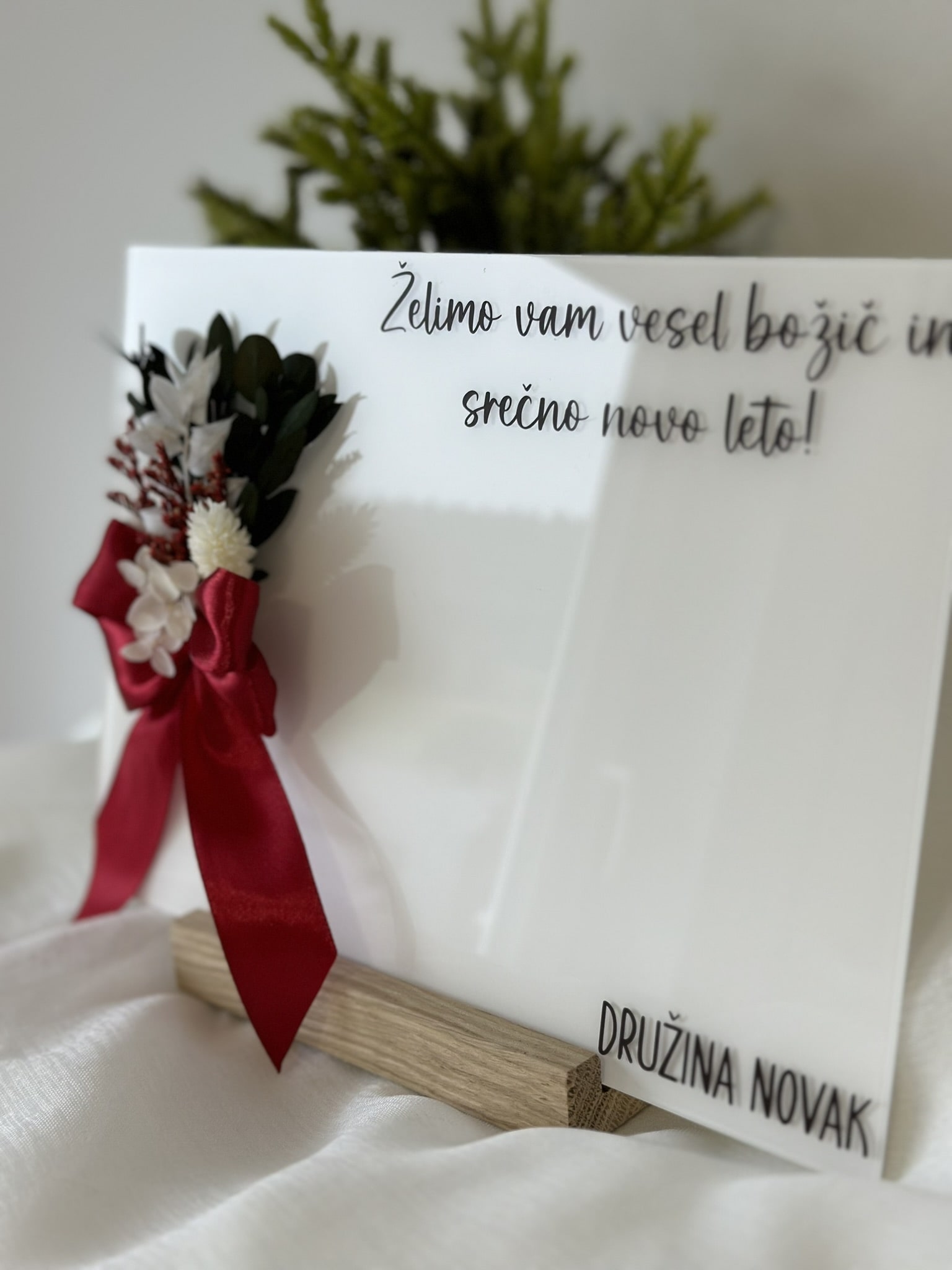Božična spominska akrilna ploščica s suhim šopkom - slika 2