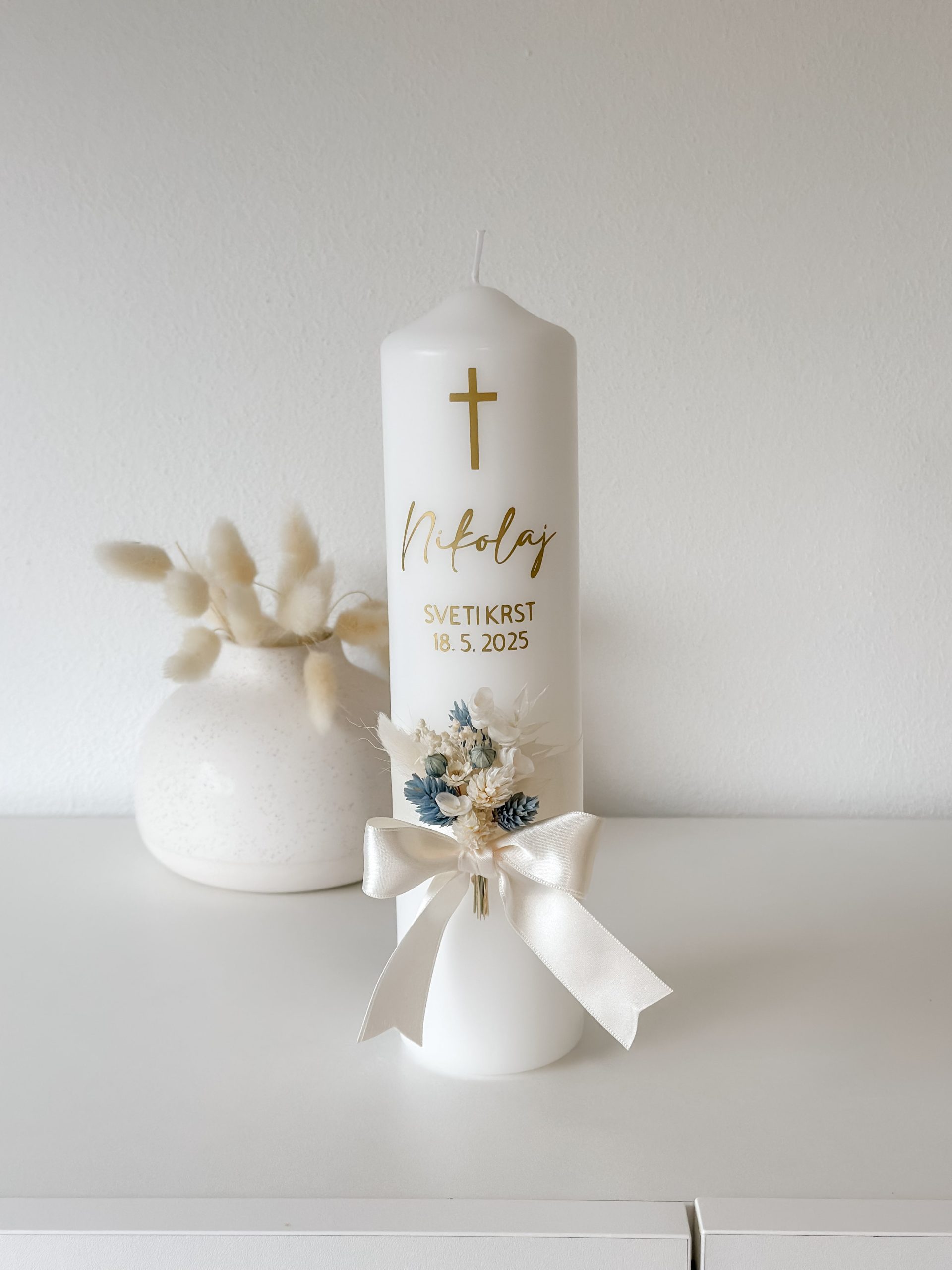 Krstna sveča s suhim cvetjem – 25 cm - slika 2